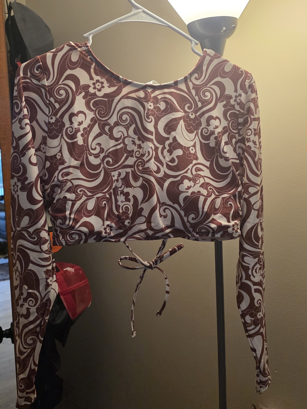 wild fable Maroon & White Long Sleeve Swim Crop Top
